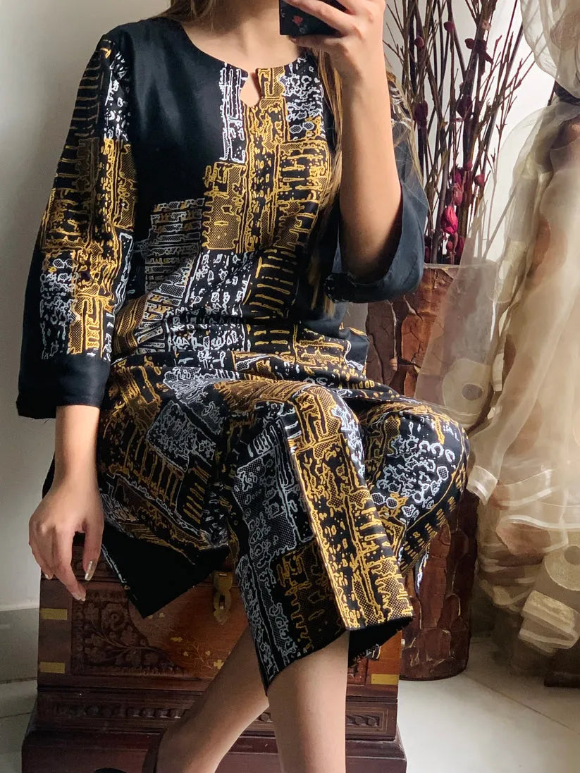 Premium Linen Black Floral Modest Dress for Women – Casual & Evening Dresses | Everyday Chic